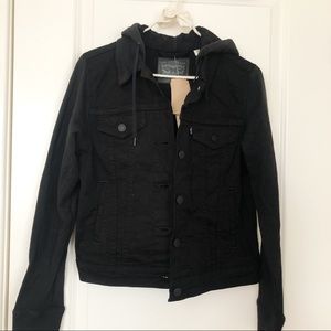 Levi’s Black Denim Jacket With Knit Sleeves Hood